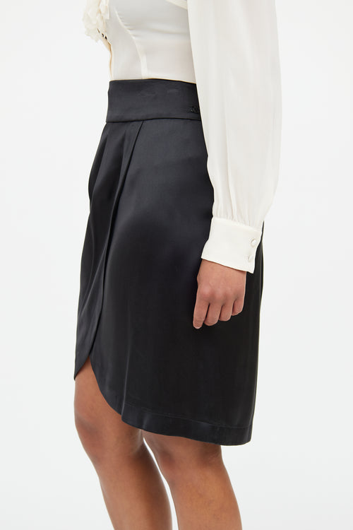 Chanel 06A Black Silk Draped Skirt