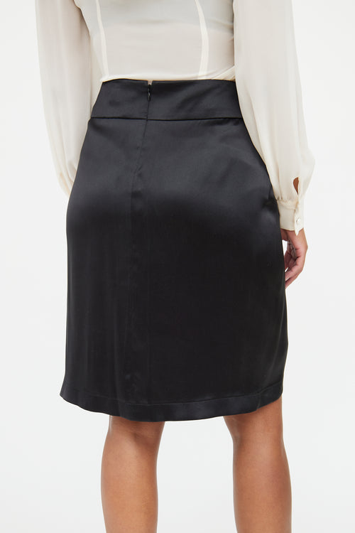 Chanel 06A Black Silk Draped Skirt