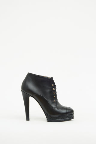 Chanel Black Platform Lace Up Ankle Boot