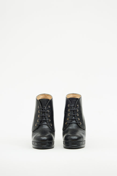 Chanel Black Platform Lace Up Ankle Boot