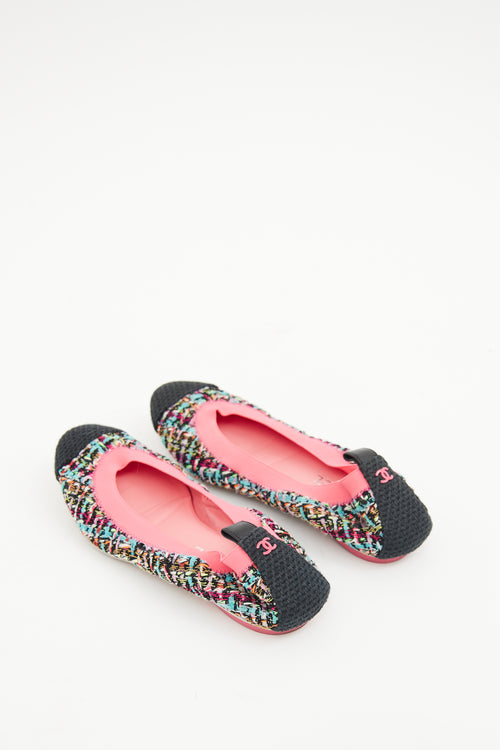 Chanel Pink Multi Colour Tweed Ballet Flat