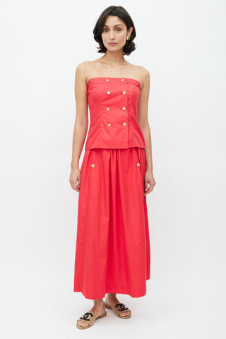 Chanel 1980s Red Bustier 
Skirt Set