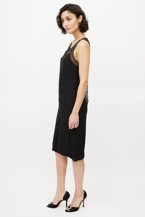 Chanel 1990s Black Silk Layered Embellished Dress