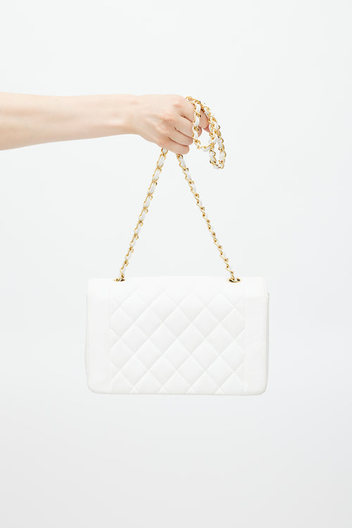 Chanel 1991-4 White Caviar Leather Diana Flap Bag