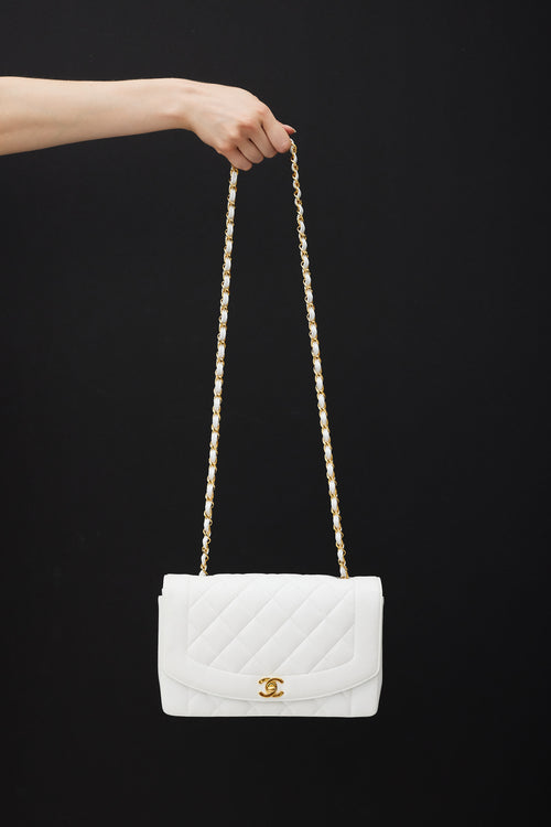 Chanel 1991-4 White Caviar Leather Diana Flap Bag