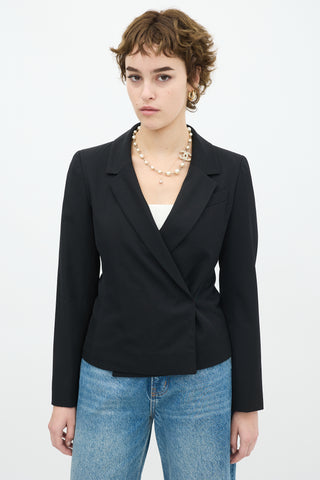 Chanel 2000 Black Wool Wrap Front Blazer