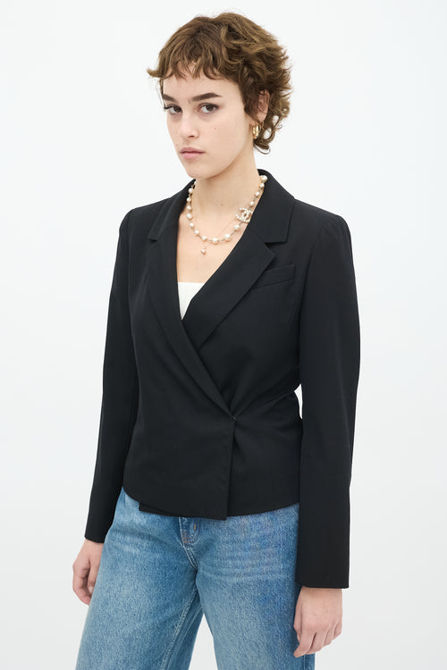 Chanel 2000 Black Wool Wrap Front Blazer