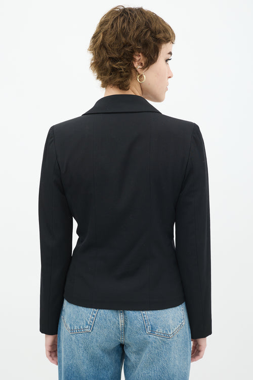 Chanel 2000 Black Wool Wrap Front Blazer