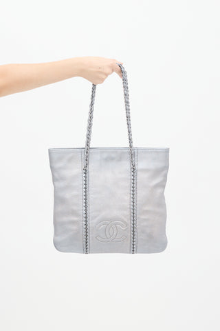 Chanel 2005 Silver Metallic Leather Luxe Ligne Tote Bag