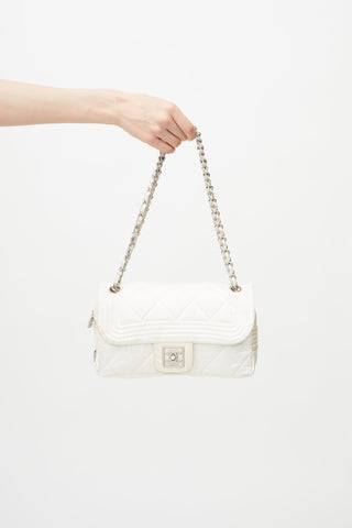 Chanel 2005 White Nylon Ski Sport Flap Shoulder Bag