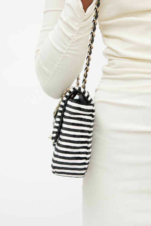 Chanel 2006 Black 
White Striped Velvet Classic Flap Bag