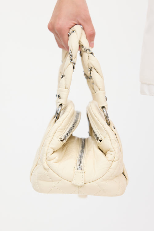 Chanel 2006 White Leather Lady Braid Bowler Bag