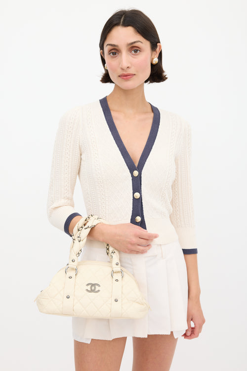 Chanel 2006 White Leather Lady Braid Bowler Bag