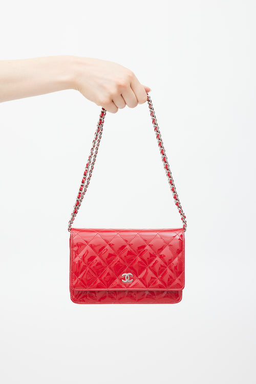 Chanel 2009-10 Red Patent Leather Wallet on Chain Bag