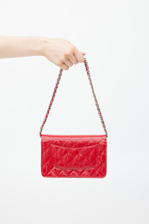 Chanel 2009-10 Red Patent Leather Wallet on Chain Bag