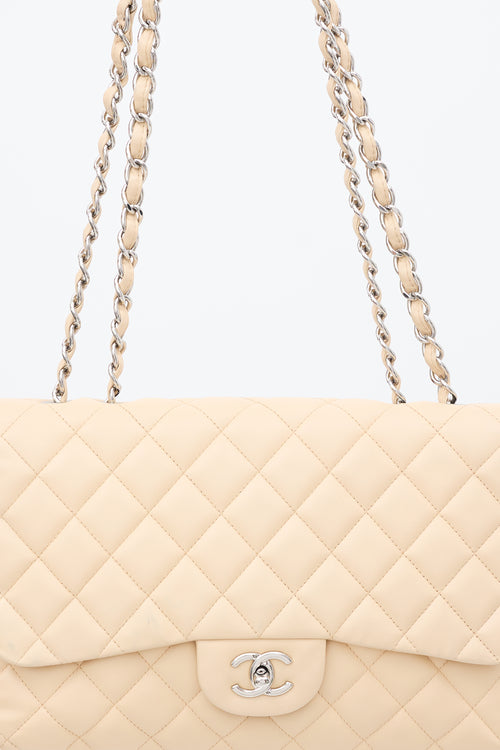 Chanel 2009 Beige Quilted Leather Jumbo Classic Flap Bag