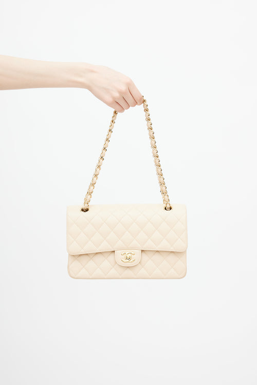 Chanel 2010 Beige Quilted Medium Double Flap Shoulder Bag