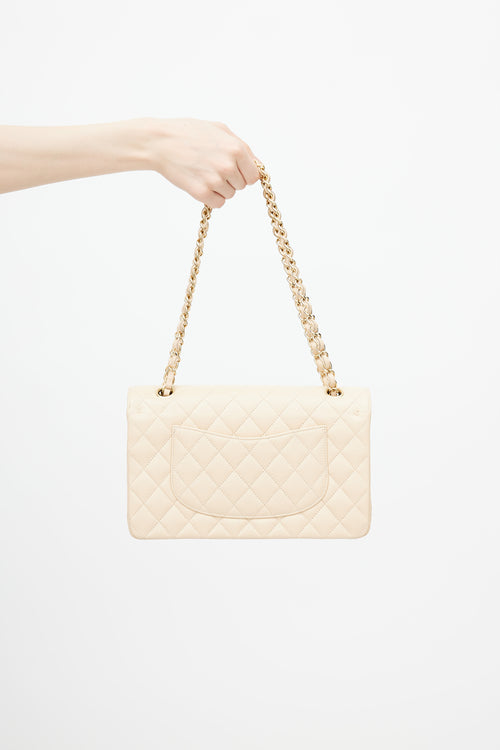 Chanel 2010 Beige Quilted Medium Double Flap Shoulder Bag