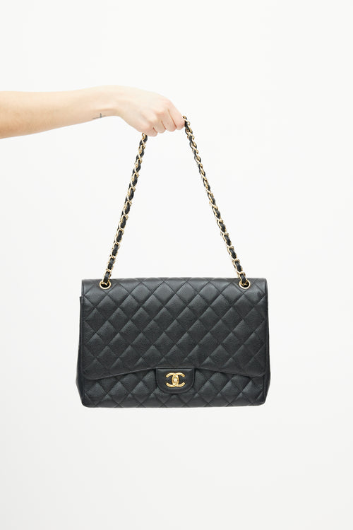 Chanel 2010 Black Jumbo Single Flap Leather Bag