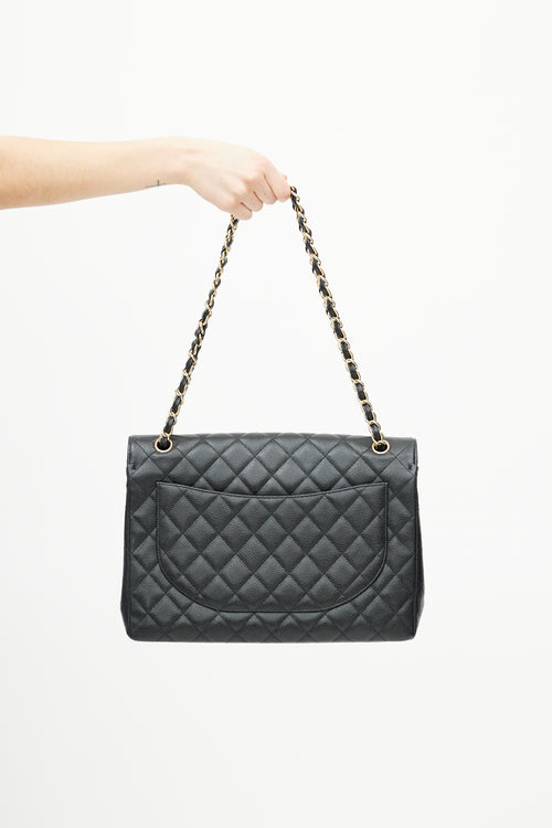 Chanel 2010 Black Jumbo Single Flap Leather Bag