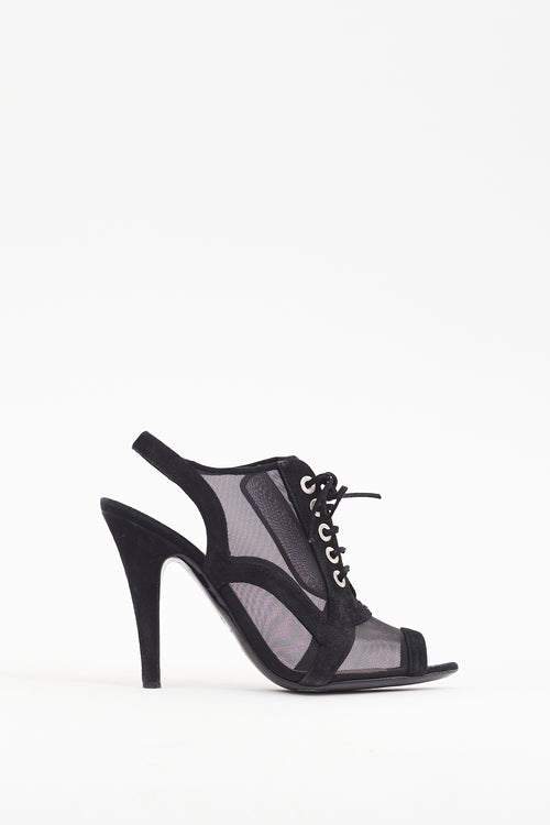 Chanel Cruise 2010 Black Suede 
Mesh Lace Up Heel