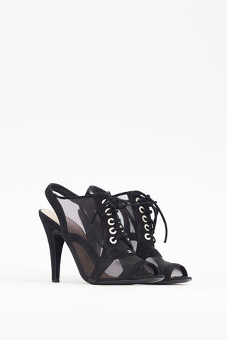 Chanel Cruise 2010 Black Suede 
Mesh Lace Up Heel