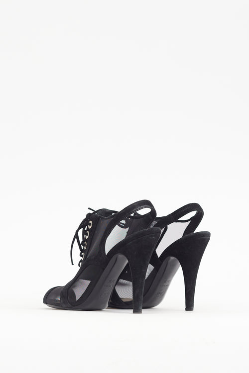 Chanel Cruise 2010 Black Suede 
Mesh Lace Up Heel