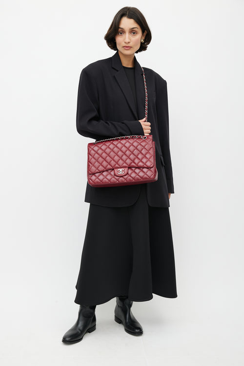 Chanel 2010 Burgundy Quilted Leather Maxi Flap Bag