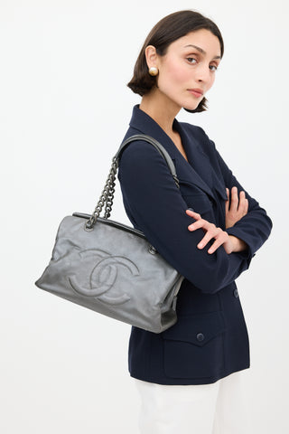 Chanel 2010 Grey Caviar Leather Chain Tote