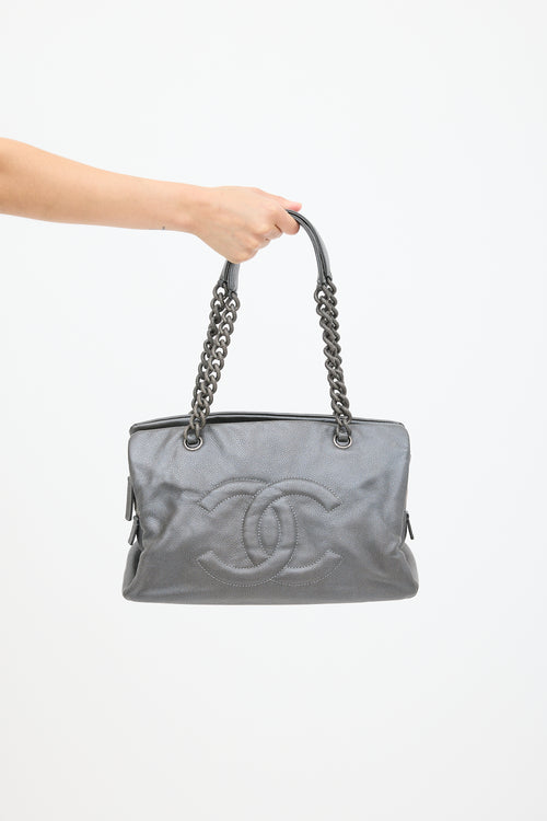 Chanel 2010 Grey Caviar Leather Chain Tote