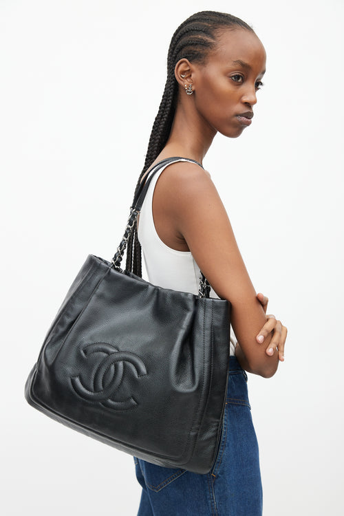 Chanel 2011 Black Leather Pleated Timeless Tote Bag