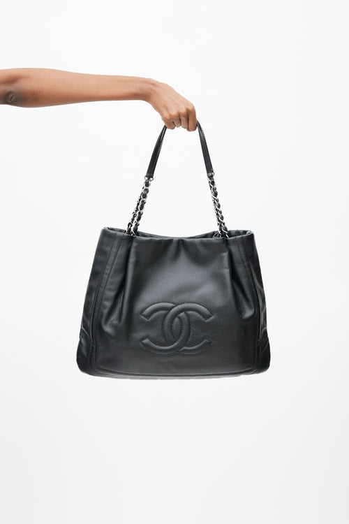 Chanel 2011 Black Leather Pleated Timeless Tote Bag