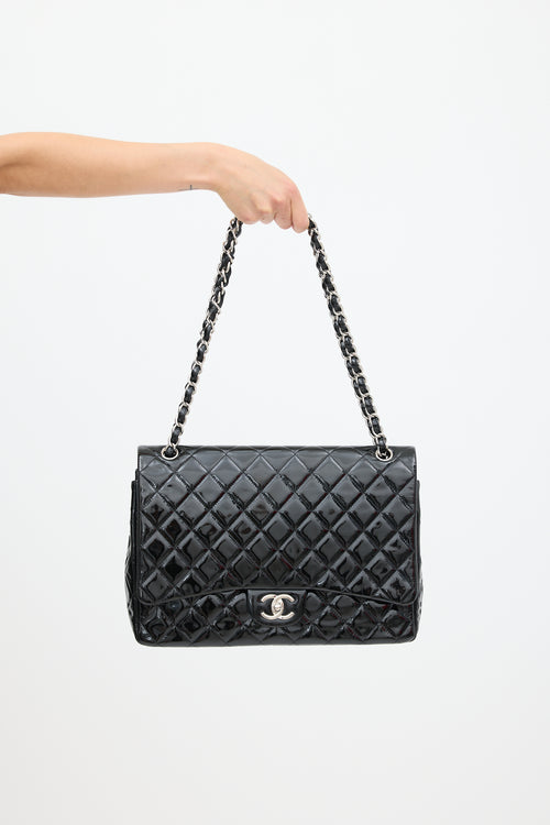 Chanel 2013 Black Patent Leather Double Flap Jumbo Bag