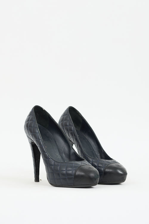 Chanel 2013 Navy Quilted Leather CC Pump