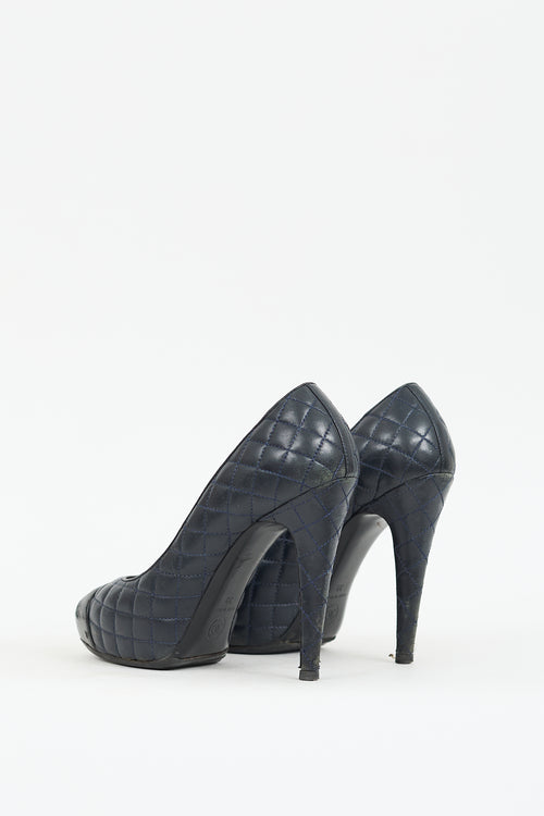 Chanel 2013 Navy Quilted Leather CC Pump