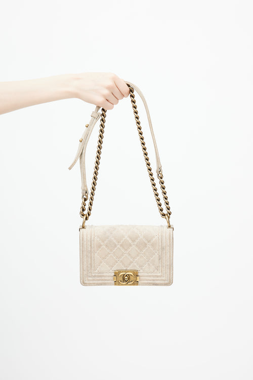 Chanel 2013 Metiers D’Art Beige Suede Distressed Small Boy Bag