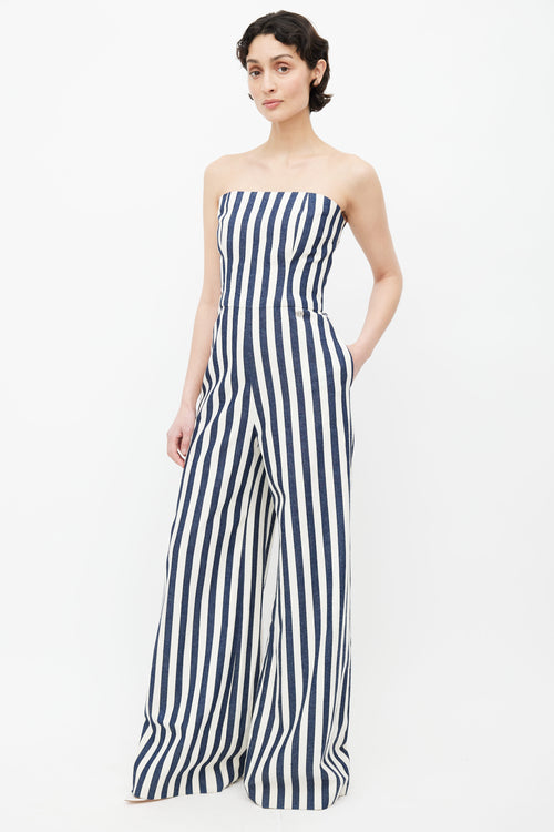 Chanel Pre-Fall 2013 Cream 
Navy Denim Stripe Jumpsuit