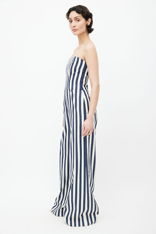 Chanel Pre-Fall 2013 Cream 
Navy Denim Stripe Jumpsuit