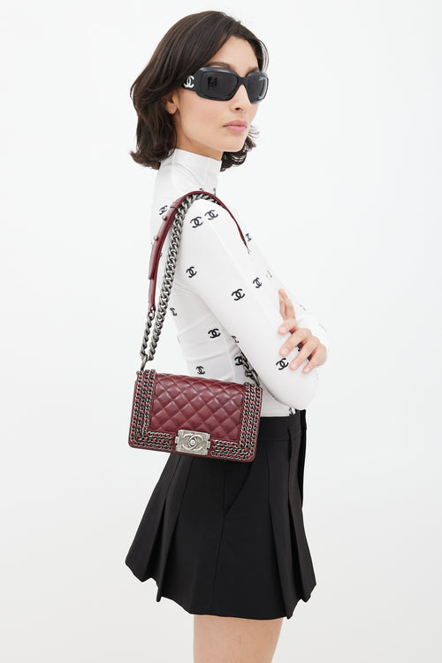 Chanel 2014s Burgundy Quilted Leather Boy Shoulder Bag