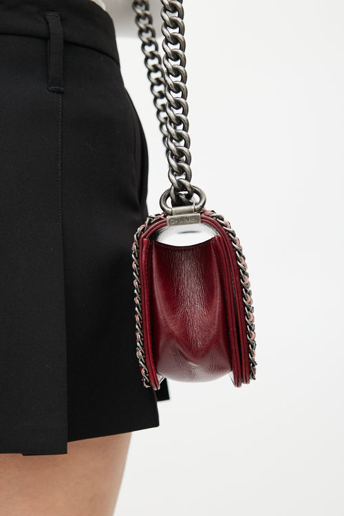 Chanel 2014s Burgundy Quilted Leather Boy Shoulder Bag