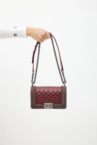 Chanel 2014s Burgundy Quilted Leather Boy Shoulder Bag