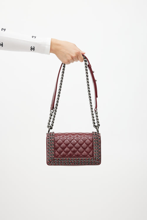 Chanel 2014s Burgundy Quilted Leather Boy Shoulder Bag