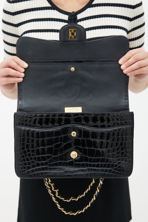 Chanel 2015 Black Exotic Leather Jumbo Double Flap Bag