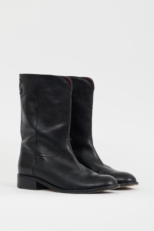 Chanel 2015 Black Leather CC Riding Boot