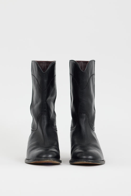 Chanel 2015 Black Leather CC Riding Boot