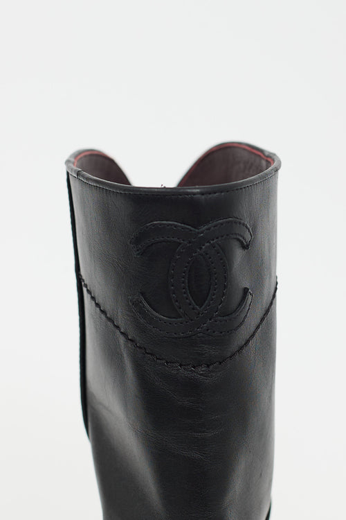 Chanel 2015 Black Leather CC Riding Boot