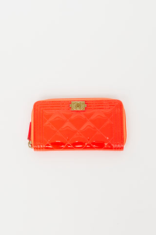 Chanel 2016 Neon Orange Patent Zip Wallet