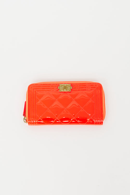 Chanel 2016 Neon Orange Patent Zip Wallet