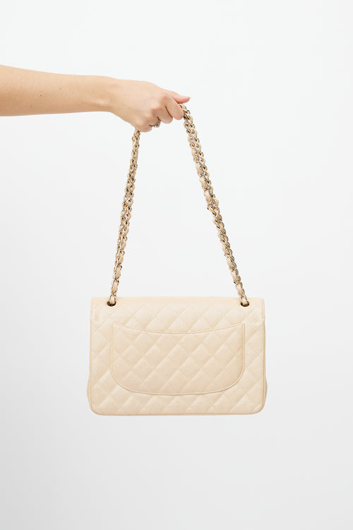 Chanel 2019 Beige Double Flap Caviar Jumbo Bag