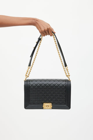 Chanel 2019 Black Caviar Leather 
Gold Large Boy Bag